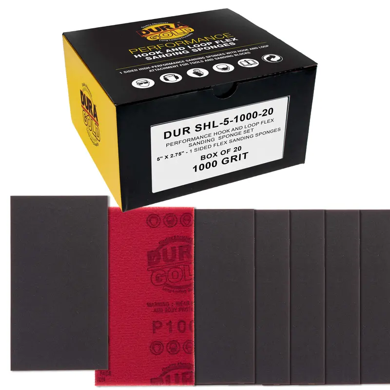 1000 Grit 5" X 2-3/4" Sanding Sponges, Box Of 10 - Performance Hook & Loop Wet Or Dry Flexible Sandpaper Sponge Pads - For Hand Sanding Blocks, Palm Sanders - Polish Metal, Auto Paint, Wood 1