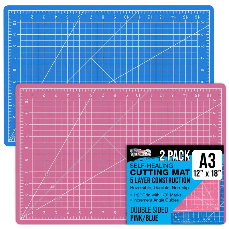 12" X 18" Self-Healing Cutting Mat 5-Ply (2 Pack) - Double-Sided Pink/Blue Craft Mat, Non-Slip Cutting Mats For Crafts, Sewing, Quilting, Scrapbooking 1