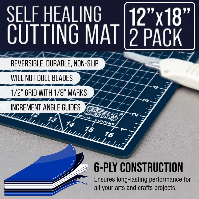 12" X 18" Self-Healing Cutting Mat 5-Ply (2 Pack) - Double-Sided White/Blue Craft Mat, Non-Slip Cutting Mats For Crafts, Sewing, Quilting, Scrapbooking 2
