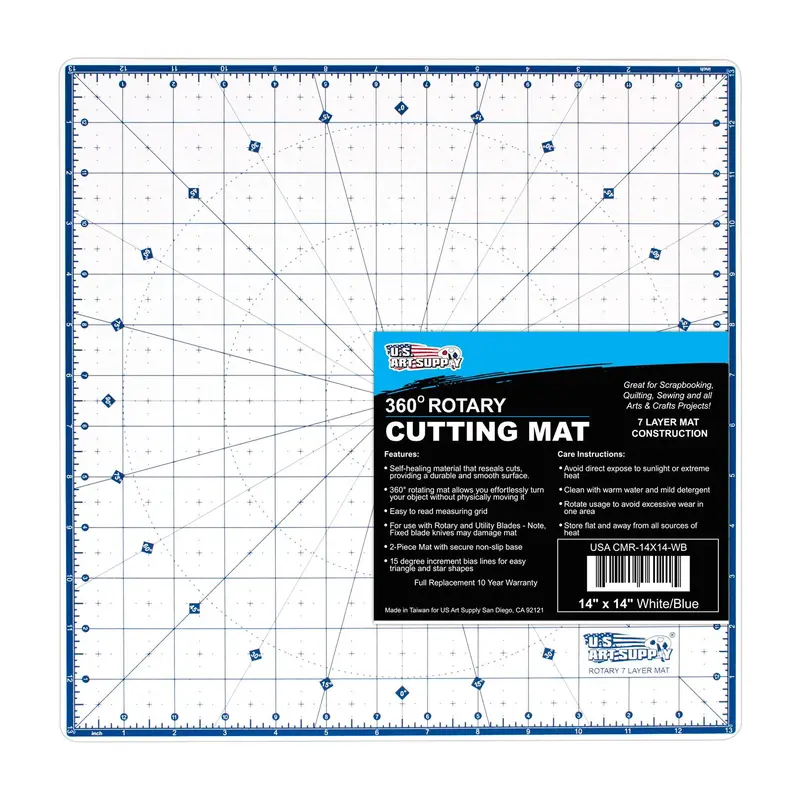 14" X 14" Self-Healing Cutting Mat 7-Ply - Rotary White/Blue Craft Mat, Non-Slip Cutting Mats For Crafts, Sewing, Quilting, Scrapbooking 1
