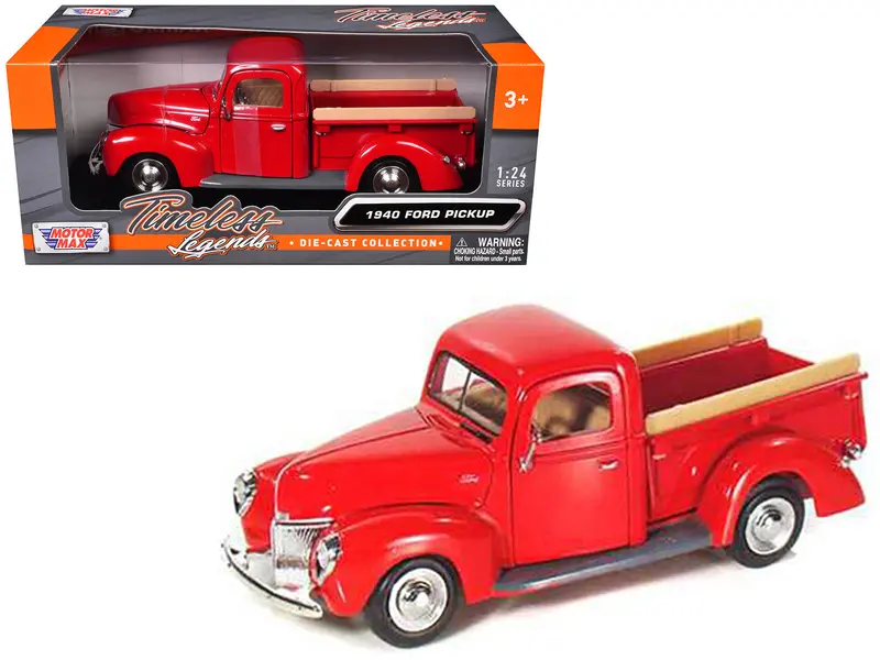 1940 Ford Pickup Truck Red 1/24 Diecast Model Car By Motormax 1