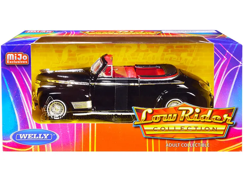 1941 Chevrolet Special Deluxe Convertible Black With Red Interior "Low Rider Collection" 1/24 Diecast Model Car By Welly 1