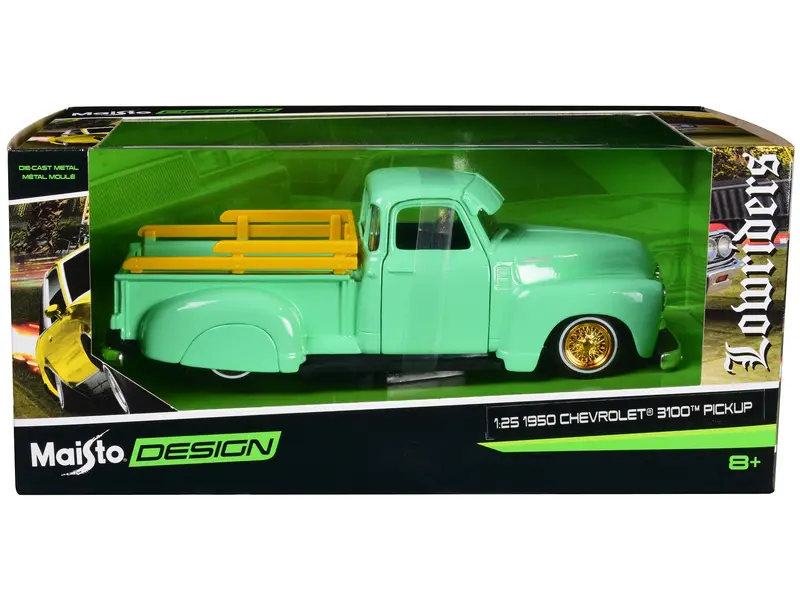 1950 Chevrolet 3100 Pickup Truck Lowrider Light Green With Gold Wheels "Lowriders" Series 1/24 Diecast Model Car By Maisto 1