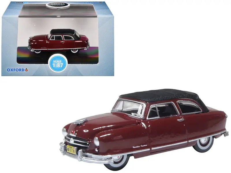 1950 Nash Rambler Custom Landau Convertible (Closed) Sunset Maroon With Black Top 1/87 (Ho) Scale Diecast Model Car By Oxford Diecast 1