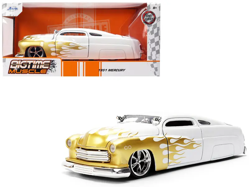 1951 Mercury Coupe White With Gold Flames "Bigtime Muscle" Series 1/24 Diecast Model Car By Jada 1