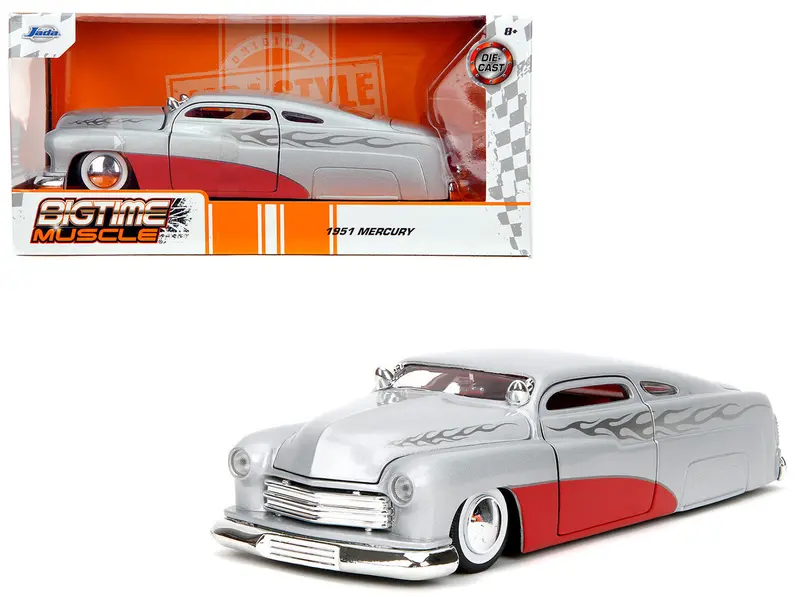 1951 Mercury Silver Metallic And Red With Flame Graphics And Red Interior "Bigtime Muscle" Series 1/24 Diecast Model Car By Jada 1