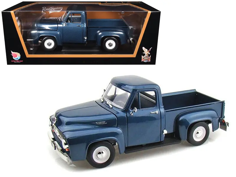 1953 Ford F-100 Pickup Dark Blue 1/18 Diecast Model Car By Road Signature 1