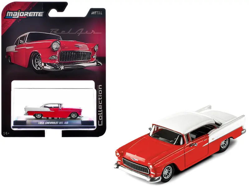 1955 Chevrolet Bel Air Red And White "Collection" Series 1/64 Diecast Model Car By Majorette 1