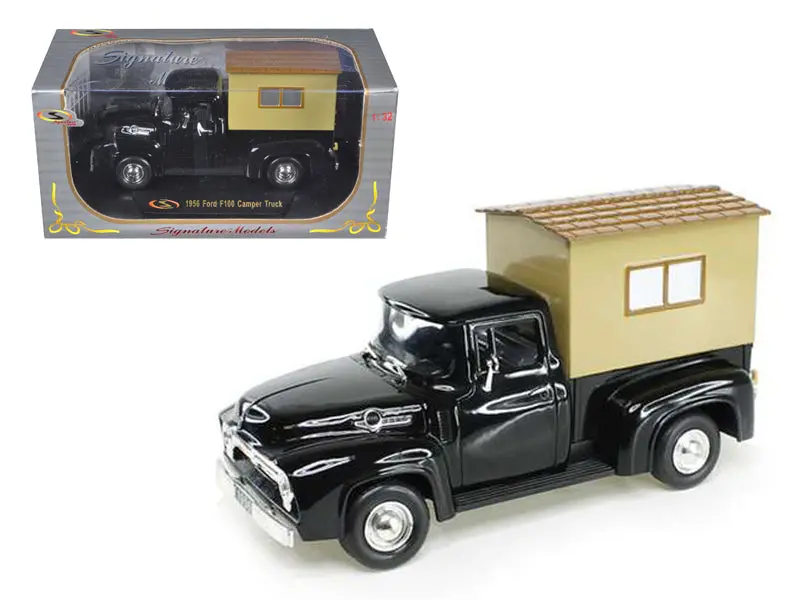 1956 Ford F-100 Pickup Truck Black With Camper 1/32 Diecast Model Car By Signature Models 1