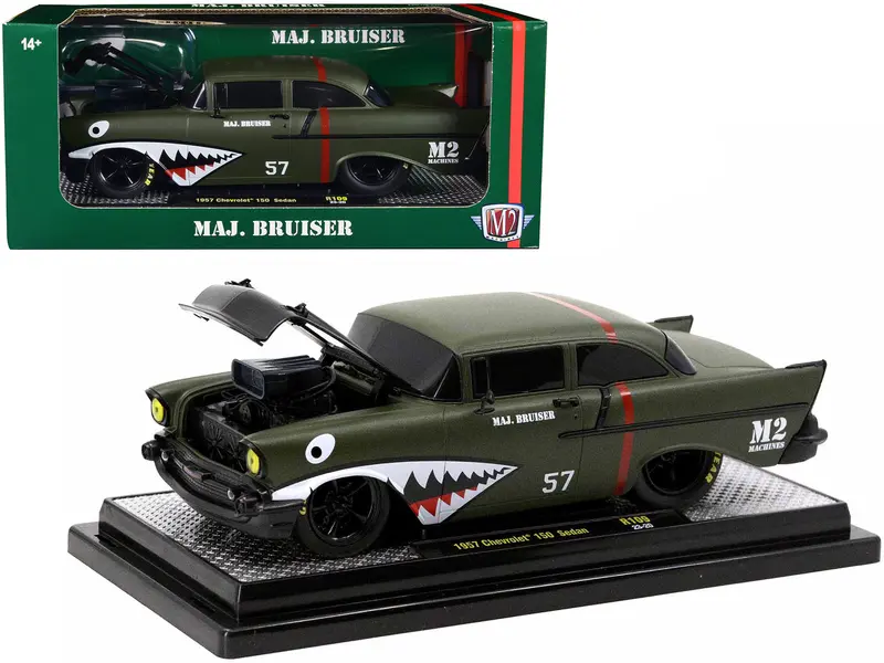 1957 Chevrolet 150 Sedan #57 Matt Green Metallic "Major Bruiser" Limited Edition To 5650 Pieces Worldwide 1/24 Diecast Model Car By M2 Machines 1