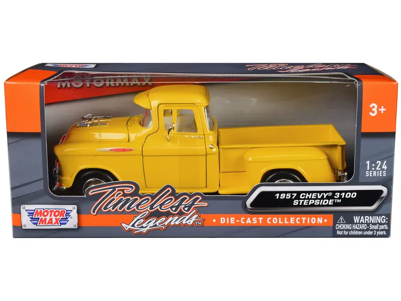 1957 Chevrolet 3100 Stepside Pickup Truck Yellow "Timeless Legends" Series 1/24 Diecast Model Car By Motormax 1