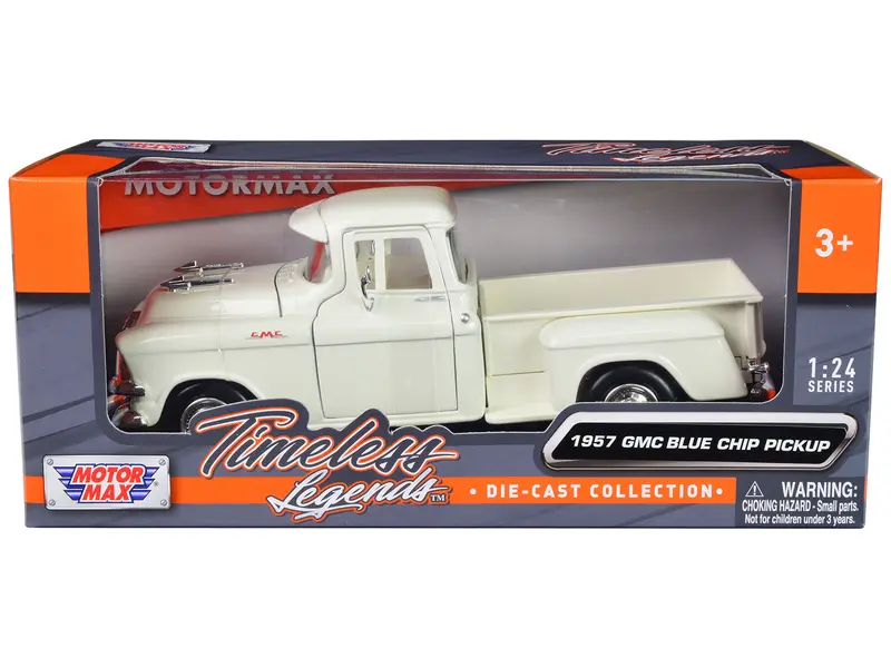 1957 Gmc Blue Chip Pickup Truck White "Timeless Legends" Series 1/24 Diecast Model Car By Motormax 1
