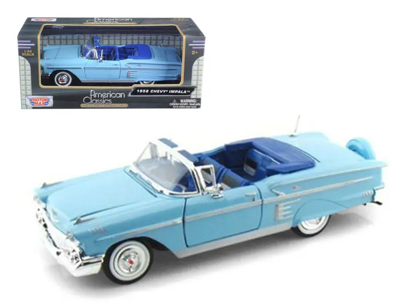 1958 Chevrolet Impala Convertible Blue 1/24 Diecast Model Car By Motormax 1