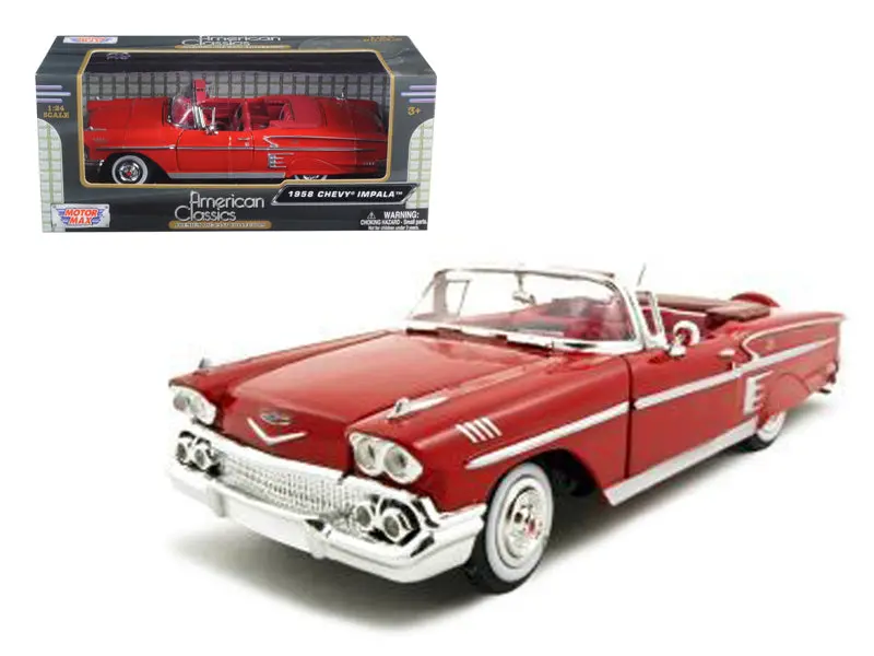 1958 Chevrolet Impala Convertible Red 1/24 Diecast Model Car By Motormax 1