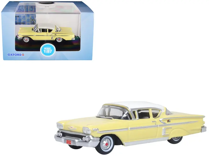 1958 Chevrolet Impala Sport Colonial Cream With Snowcrest White Top 1/87 (Ho) Scale Diecast Model Car By Oxford Diecast 1
