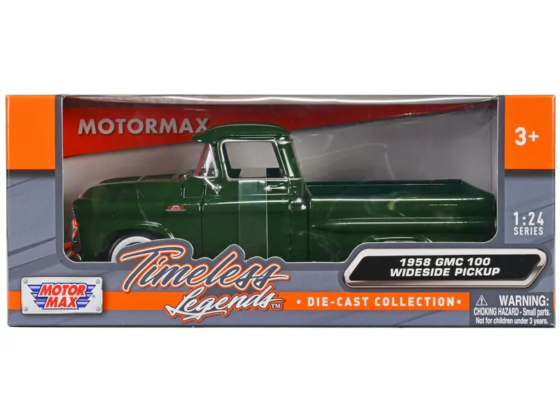 1958 Gmc 100 Wideside Pickup Truck Green "Timeless Legends" Series 1/24 Diecast Model Car By Motormax 1