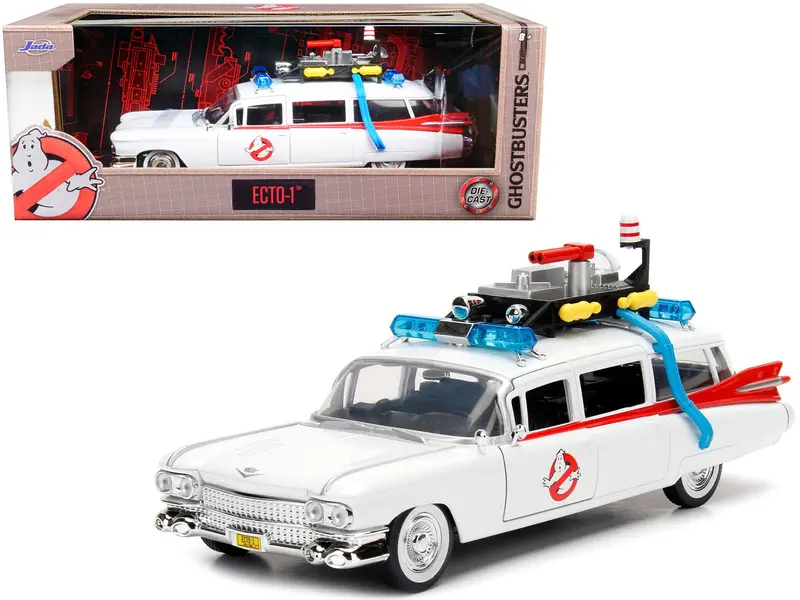 1959 Cadillac Ambulance Ecto-1 White "Ghostbusters" Movie "Hollywood Rides" Series 1/24 Diecast Model Car By Jada 1