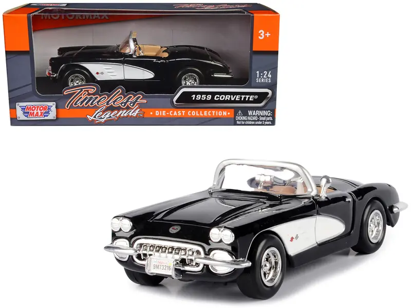 1959 Chevrolet Corvette Black 1/24 Diecast Model Car By Motormax 1