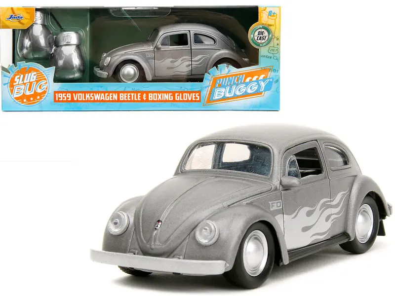 1959 Volkswagen Beetle Gray Metallic With Silver Flames And Boxing Gloves Accessory "Punch Buggy" Series 1/32 Diecast Model Car By Jada 1
