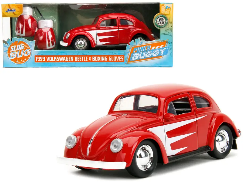 1959 Volkswagen Beetle Red With White Graphics And Boxing Gloves Accessory "Punch Buggy" Series 1/32 Diecast Model Car By Jada 1