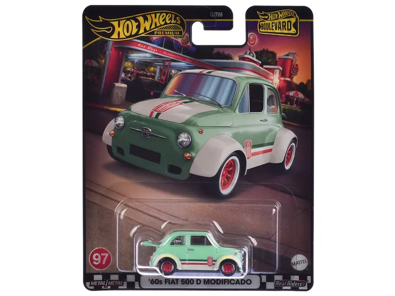 1960'S Fiat 500 D Modificado Light Green With Stripes "Boulevard" Series Diecast Model Car By Hot Wheels 1