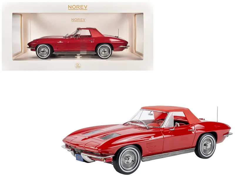 1963 Chevrolet Corvette Stingray Convertible Riverside Red 1/18 Diecast Model Car By Norev 1
