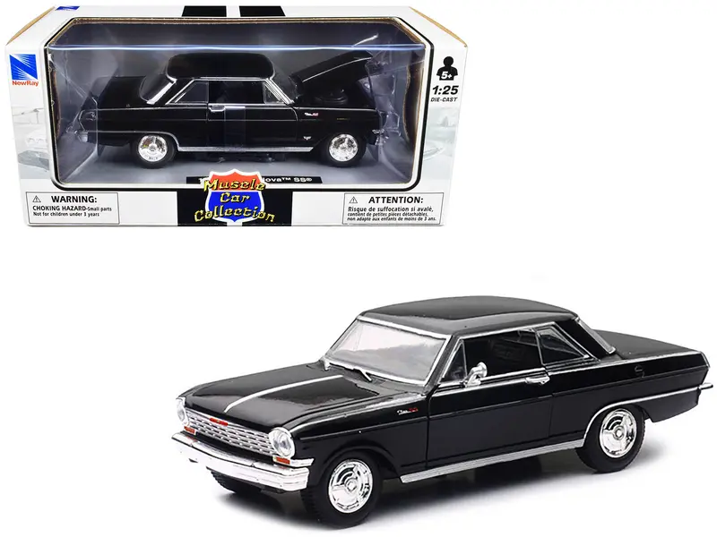 1964 Chevrolet Nova Ss Black "Muscle Car Collection" 1/25 Diecast Model Car By New Ray 1