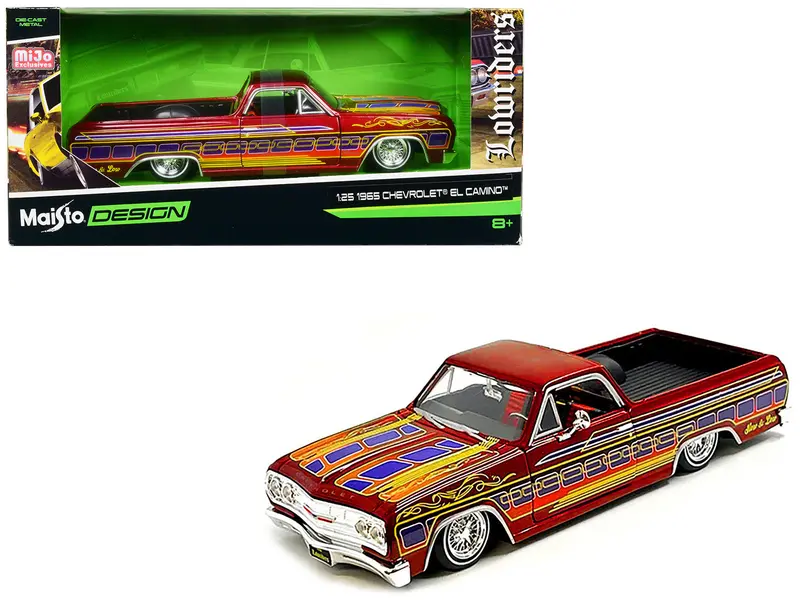1965 Chevrolet El Camino Lowrider Candy Red Metallic With Graphics "Lowriders" Series 1/25 Diecast Model Car By Maisto 1