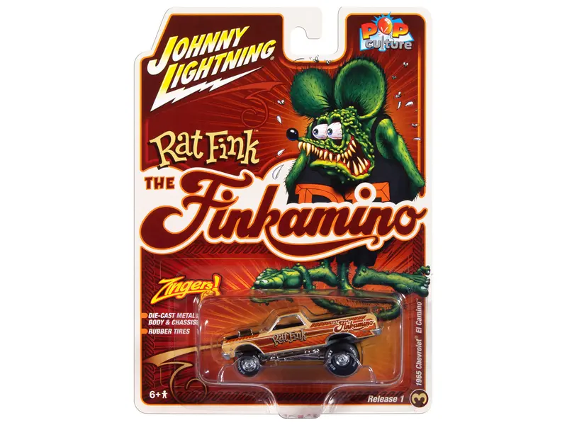 1965 Chevrolet El Camino Zinger "Finkamino" Beige With Graphics "Rat Fink" "Pop Culture" 2025 Release 1 1/64 Diecast Model Car By Johnny Lightning 1