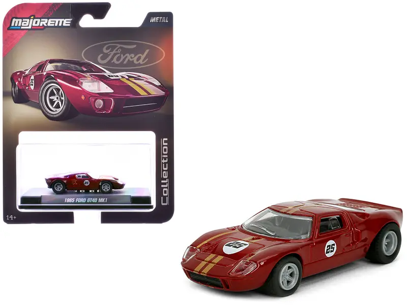 1965 Ford Gt40 Mk1 #25 Red Metallic With Gold Stripes "Collection" Series 1/64 Diecast Model Car By Majorette 1