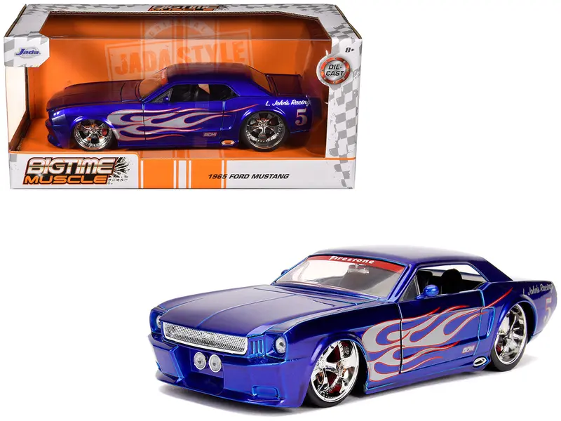 1965 Ford Mustang #5 "L. John's Racing" Candy Blue With Flame Graphics "Bigtime Muscle" Series 1/24 Diecast Model Car By Jada 1