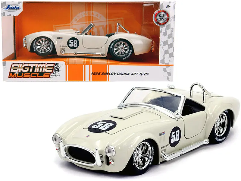 1965 Shelby Cobra 427 S/C #58 Cream "Bigtime Muscle" 1/24 Diecast Model Car By Jada 1