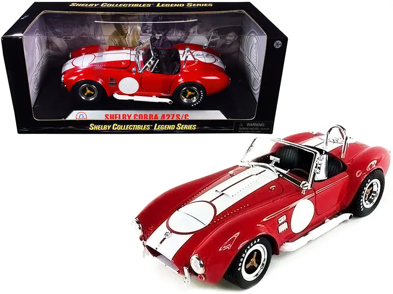 1965 Shelby Cobra 427 S/C Red With White Stripes With Printed Carroll Shelby's Signature On The Trunk 1/18 Diecast Model Car By Shelby Collectibles 1