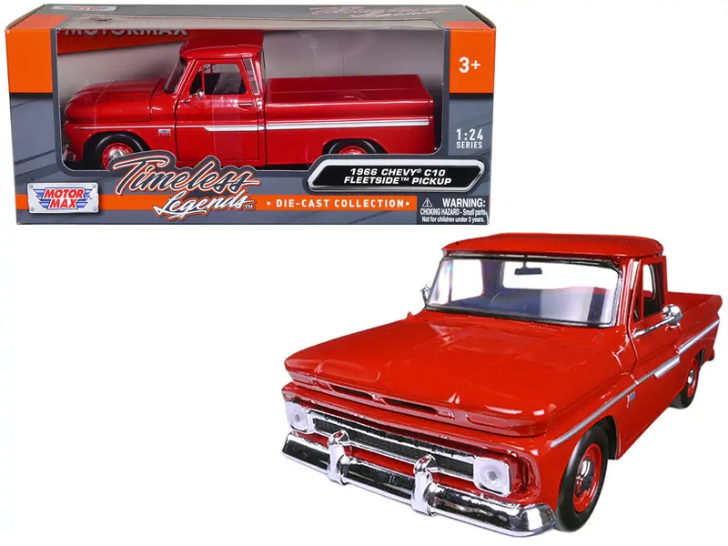 1966 Chevrolet C10 Fleetside Pickup Truck Red 1/24 Diecast Model Car By Motormax 1