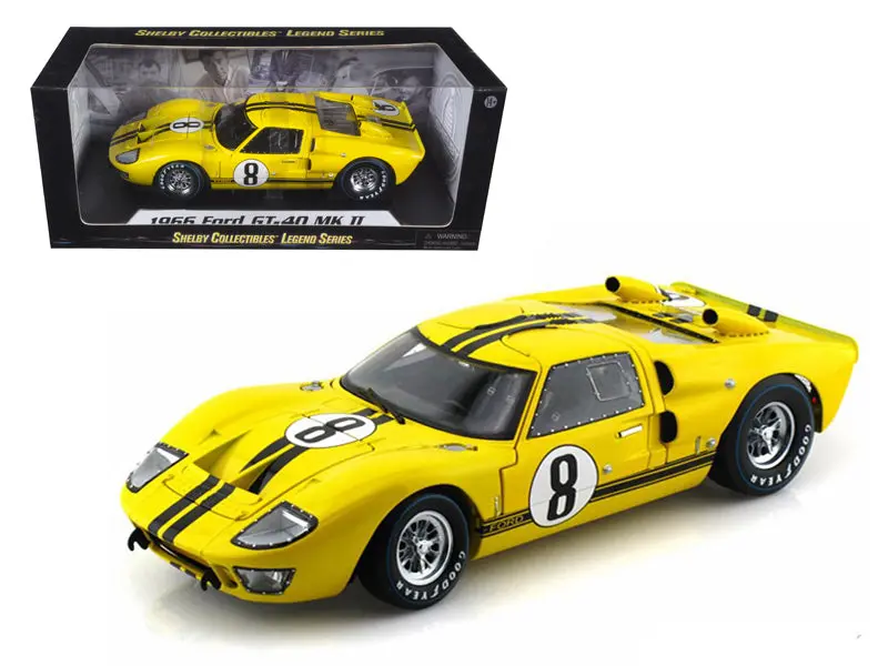 1966 Ford Gt-40 Mk Ii #8 Yellow With Black Stripes 1/18 Diecast Model Car By Shelby Collectibles 1