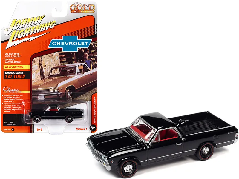 1967 Chevrolet El Camino Tuxedo Black With Red Interior "Classic Gold Collection" Series Limited Edition To 11652 Pieces Worldwide 1/64 Diecast Model Car By Johnny Lightning 1