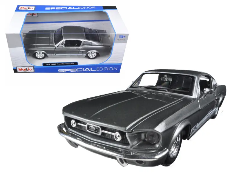 1967 Ford Mustang Gt Gray Metallic With White Stripes 1/24 Diecast Model Car By Maisto 1