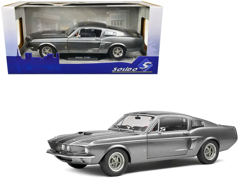 1967 Shelby Gt500 Gray Metallic With Black Stripes 1/18 Diecast Model Car By Solido 1