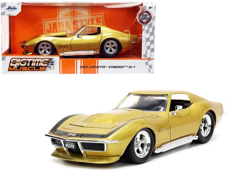 1969 Chevrolet Corvette Stingray Zl-1 Gold Metallic With Black Stripe "Bigtime Muscle" Series 1/24 Diecast Model Car By Jada 1