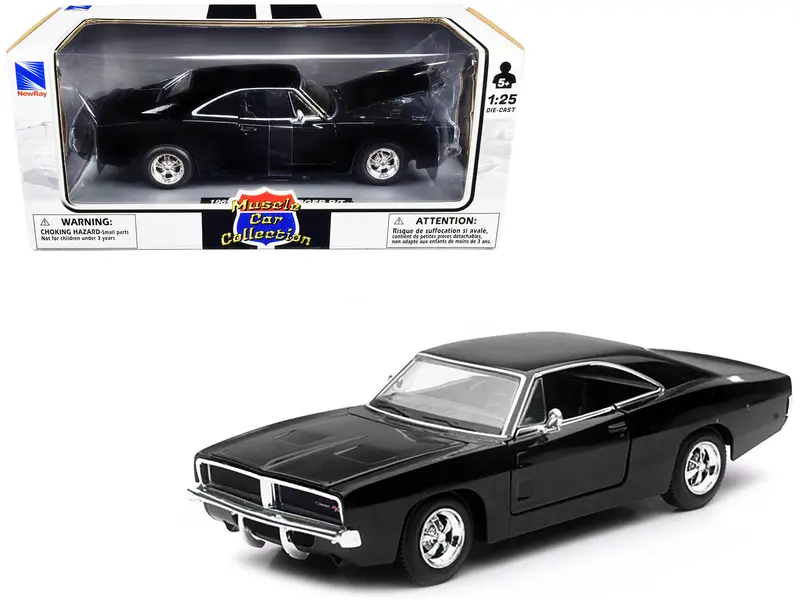 1969 Dodge Charger R/T Black "Muscle Car Collection" 1/25 Diecast Model Car By New Ray 1