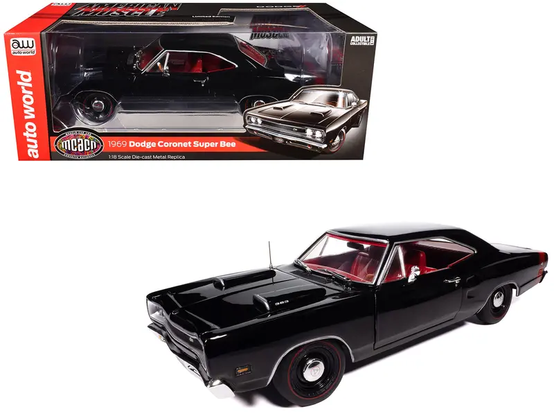 1969 Dodge Coronet Super Bee "Muscle Car & Corvette Nationals" (Mcacn) Black With Red Interior "American Muscle" Series 1/18 Diecast Model Car By Auto World 1