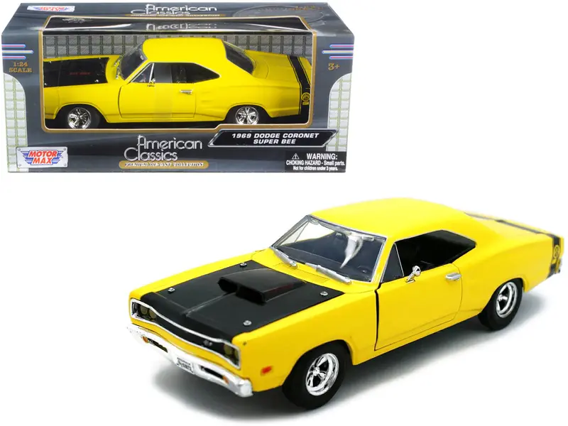1969 Dodge Coronet Super Bee Yellow 1/24 Diecast Car Model By Motormax 1