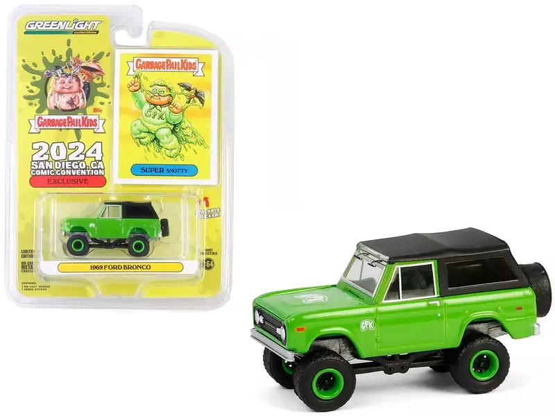 1969 Ford Bronco "Garbage Pail Kids: Super Snotty" Green With Black Top "San Diego Comic-Con 2024 Exclusive" 1/64 Diecast Model Car By Greenlight 1