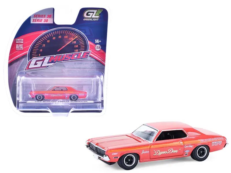 1969 Mercury Cougar Eliminator "Dyno Don" Red With Orange Stripes "Greenlight Muscle" Series 30 1/64 Diecast Model Car By Greenlight 1