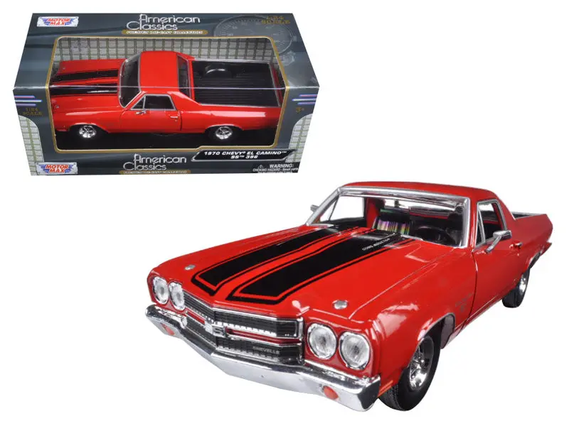 1970 Chevrolet El Camino Ss 396 Red With Black Stripes 1/24 Diecast Model Car By Motormax 1