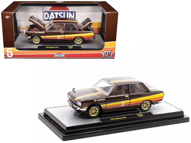 1970 Datsun 510 #5 Brown Metallic With Stripes Limited Edition To 4250 Pieces Worldwide 1/24 Diecast Model Car By M2 Machines 1