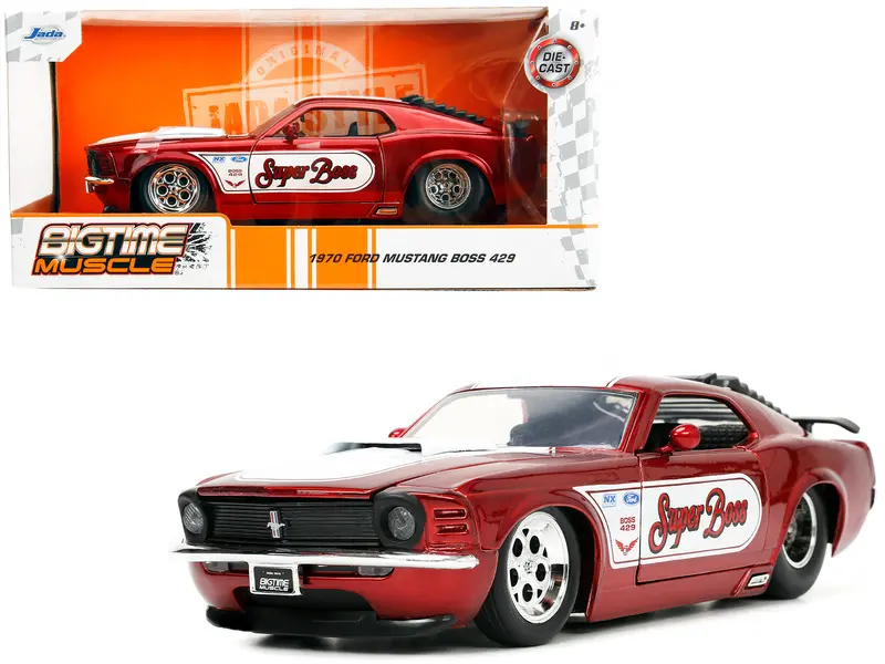 1970 Ford Mustang Boss 429 Candy Red With White Stripes "Super Boss" "Bigtime Muscle" Series 1/24 Diecast Model Car By Jada 1