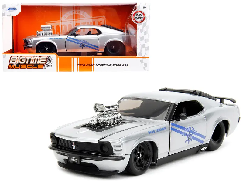 1970 Ford Mustang Boss 429 Silver Metallic "Highway Drag - Drag Trooper" "Bigtime Muscle" Series 1/24 Diecast Model Car By Jada 1