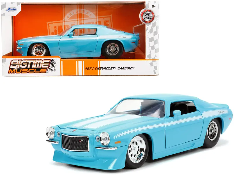 1971 Chevrolet Camaro Z/28 Light Blue With White Stripes "Bigtime Muscle" Series 1/24 Diecast Model Car By Jada 1