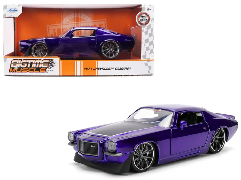 1971 Chevrolet Camaro Z/28 Purple Metallic With Black Hood "Bigtime Muscle" Series 1/24 Diecast Model Car By Jada 1